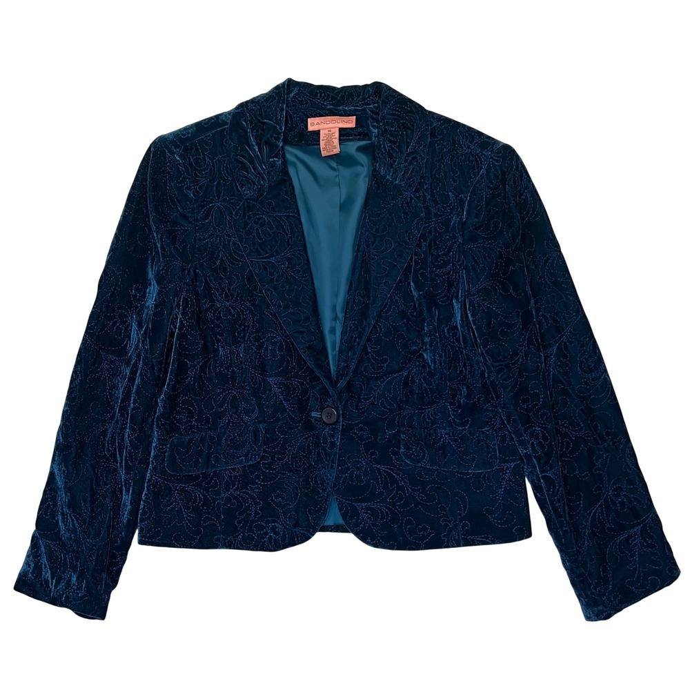 Bandolino Teal Velvet Baroque Artsy Floral‎ Embossed Blazer Jacket Size 16